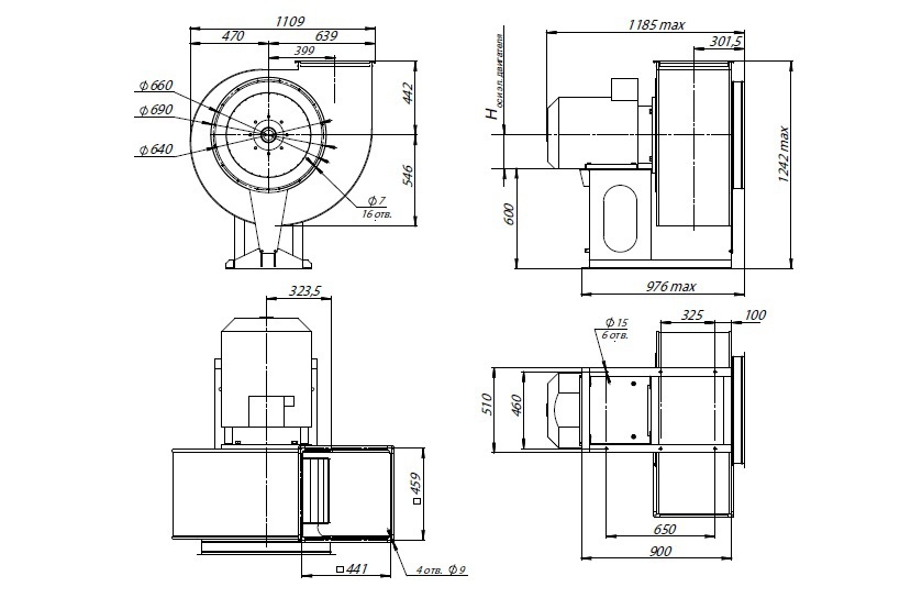 Вентилятор радиальный ВЦ 14-46 (ВР-280-46) №6,3 (22кВт/1000об) Среднего давления